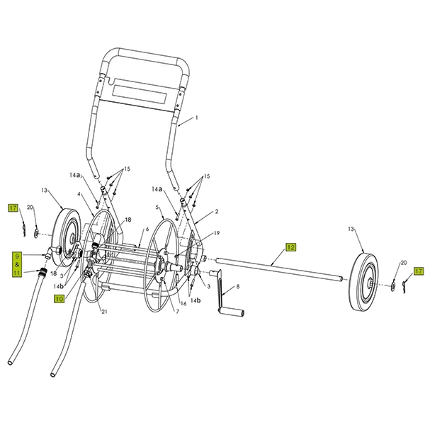 Dévidoir Dévidoir Métallique 2 Roues Pleines Edia Tuyau Arrosage 55m Noir Vert