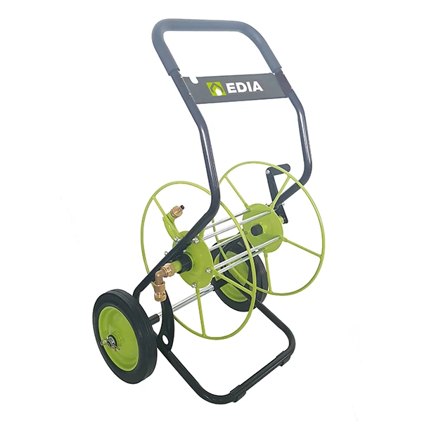 Dévidoir Dévidoir Métallique 2 Roues Pleines Edia Tuyau Arrosage 55m Noir Vert – Image 2