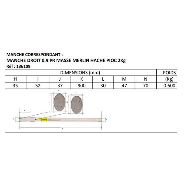 Merlin éclateur Merlin éclateur 2,5 Kg Perrin Manche En Bois Longueur 90 Cm – Image 2